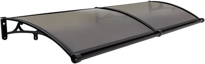Gebogen Luifel – Voor deurranden en ramen – Transparant boogvormig regenscherm met afwateringsgoot en beugel – Zwart Aluminium, 200×60 cm