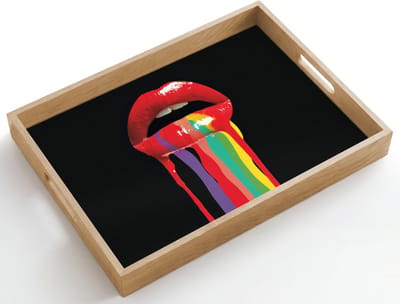 Dienblad hout 50x35 cm - Schootdienblad - Lippen - Kleuren - Zwart - Borrelplank rechthoek - Plateau dienbladen