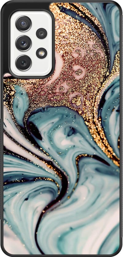 Leuke Telefoonhoesjes - Hoesje geschikt voor Samsung Galaxy A52 5G - Marmer blauw goud - Backcover zwart - Marmer - Blauw, Goud