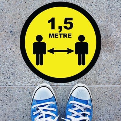 Antislip vloerstickers met beschermlaag - COVID-19 VLOER - VERPLICHTE AFSTAND BEWAREN - 1 sticker van 30x30 cm