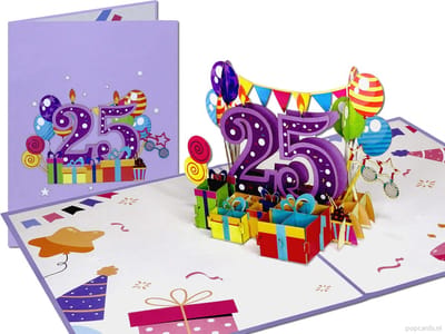 Popcards pop-up kaart - Jubileum of Verjaardag 25 jaar Felicitatie Jarig Verjaardagskaart 3D kaart wenskaart