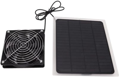 Jhubersproducts - Zonnepaneel Ventilator Kit - Draagbare Ventilator - Waterdicht - Zwart - Koeling - Geschikt voor Kippenhokken, Kas en Schuur