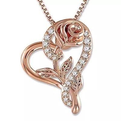 Rose Gold Hart Bloem Ketting - Zirkonia Kristal - 40cm + 5cm