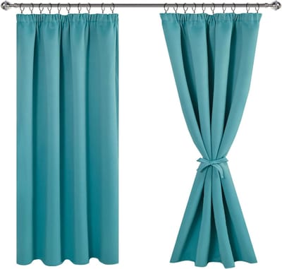 Gordijnen, ondoorzichtig, verduisterend, thermisch, turquoise, h 137 x b 167 cm, set van 2 voor woonkamer