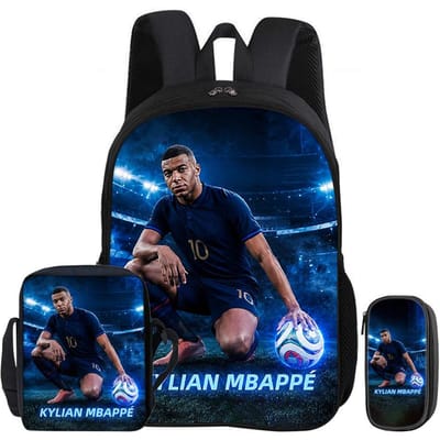 Rugzak 3-delige Set M-Mbappe Boekentas Voetbalster Schoudertas Etui kind Mochila Sport Schooltas Kinder Cadeau Rucksack