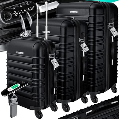 KESSER® 3x Koffer, reiskofferset, trolleykoffer harde kofferset incl. bagageweegschaal + bagagelabel rollend kofferslot 4 wielen ABS harde schaal telescopisch handvat M-L-XL - Zwart