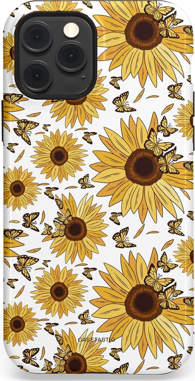 Casetastic Hoesje Geschikt voor Apple iPhone 12/12 Pro Magsafe - Stijlvolle Beschermende Duo-layer Case - Zonnebloem Zomer met vlinders