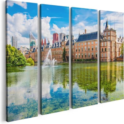 Artaza Canvas Schilderij Vierluik Binnenhof met het Hofvijver in Den Haag - 80x60 - Foto Op Canvas - Canvas Print