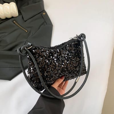 Hoogwaardige Pailletten Onderarmtas Schoudertas Modieuze Tas Nieuw Temperament Dames Tas Elegante Grote Capaciteit Casual black