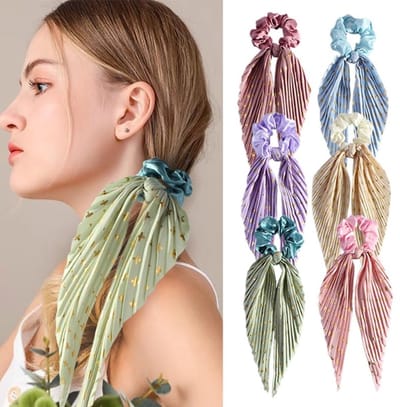 6 Stuks Scrunchies met Strik – Haarelastiekjes voor Dames - Elastiekjes met Geknoopte Strik - Grote Scrunchies - Satijnen Haaraccessoires