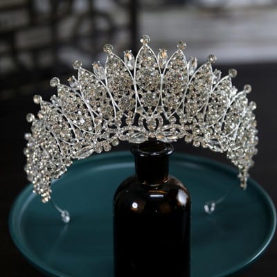Luxueuse et Élégante Couronne de Mariage Tiare Couronne en Cristal Accessoires de Cheveux de Performance Accessoires de Mariage Principaux Tiare gray