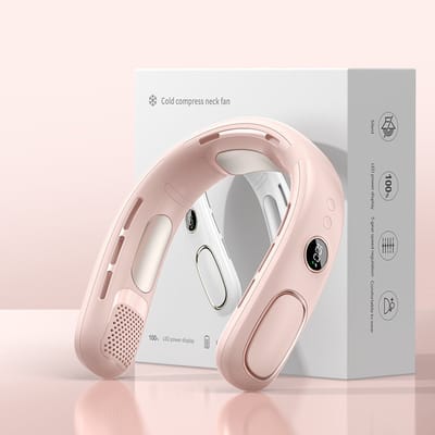 Draagbare Nek Ventilator – Bladloze Persoonlijke Fan – 5 Krachtige Windsnelheden – Stil & Oplaadbaar – Voor Buitenshuis & Reizen - USB Oplaadbaar - Roze