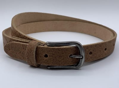 Damesriem met slangenprint maat 105 - cognac trendy riem echt leer - slangenprint de trend voor 2019 - 2cm breed - Nikkelvrij
