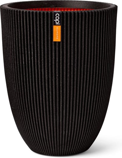 Capi Europe - Vaas elegant laag Groove NL - 46x58 - Zwart - Opening Ø38 - Bloempot voor binnen en buiten - Levenslang garantie - Breukbestendig - 100% Recyclebaar - CO2 Neutraal geproduceerd - KGVBL783