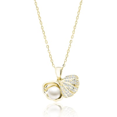 Zilveren Goudkleurig Ketting met Parel - Verguld Ketting Dames - Zilveren Ketting met Parel - Verguld Echte Zilver 925 - Amona Jewelry