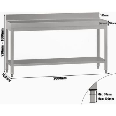 GGM Gastro Edelstahl Arbeitstisch ECO - 2000x700mm - mit Grundboden & Aufkantung Zilver
