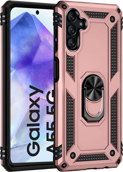 Hoesje geschikt voor Samsung Galaxy A35 hoes met Ringhouder - Armor dubbel laag - Arara backcover - Rosegoud