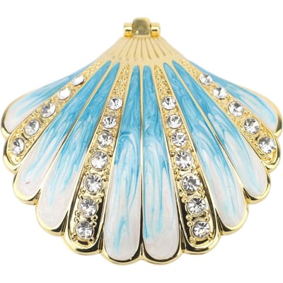 Handgeschilderd Sieradendoosje Emaille Vintage Scharnierend Metaal Sieraden Organizer Decoratieve Zeeschelp blue
