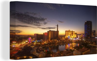 Grote wanddecoratie - Las Vegas in avondlicht Canvas - 200x100 cm - XXL decoratie