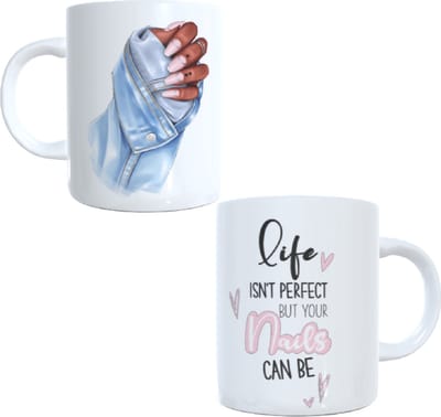 Bedrukte koffie beker - thee mok nails - salon - nagelstylist - spreuk life isn`t perfect