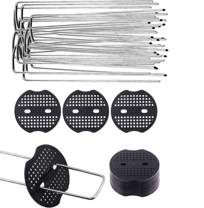 Verpakking van 10 U-vormige tuinklemmen en vaste kunststof verbinding met haken, assortiment voor irrigatieslangen, hekken en kunstgrasnagels,Breedte 4 cm * Lengte 15 cm, Diameter 3 mm