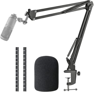 Microfoonarm met Popfilter voor AT2020 en AT2020V USB Microfoon - Verstelbare Microfoonstandaard met Kabelbescherming en Geluidsisolatie