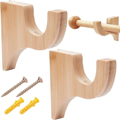 Houten Gordijnsteunen - Gordijnroede Houders - Raambekleding Ophangen - Stevige Houtconstructie - 14 cm Diep - Houtkleurig