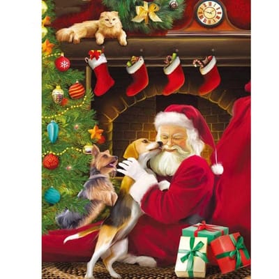 Diamant Schilderij Kerstman&hond Diamant Borduurwerk Kruissteek Volle Strass Landschap Huis Decoratie 20X30CM black