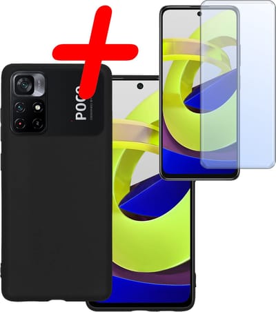 Hoesje Met Screenprotector - Geschikt voor Xiaomi Poco M4 Pro 5G - Sterk & Shockproof - Back Cover - Siliconen Case - Telefoon Hoes - Zwart