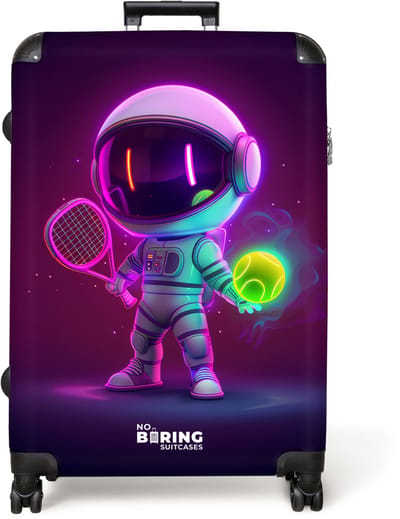 NoBoringSuitcases.com® - Koffer groot - Reiskoffer lichtgewicht - Astronaut - Tennis - Neon - Rolkoffer met 4 wielen - Grote trolley XL - 98 liter bagage