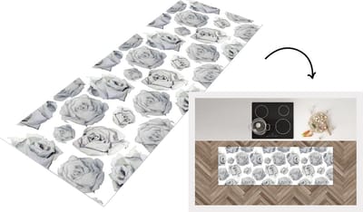 Keukenloper - Loper keuken - Rozen - Bloem - Zwart Wit - Patroon - 150x50 cm - Keukenloper vinyl