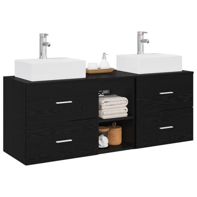 vidaXL - Badkamerkast - set - 3 - st - Zwart - 129 - x - 41 - x - 79,5 - cm - Bewerkt - hout