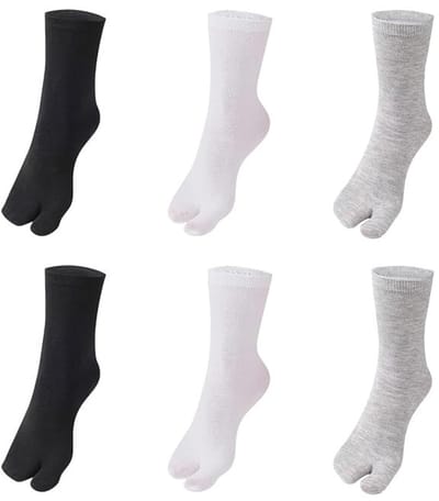 Dailygoods- Tabi Sokken 6 Paar - Japanse Split-Toe Sokken - Elastische Katoenen Sokken - Ademend Spandex - Zwart/Wit/Grijs - Comfortabele Pasvorm