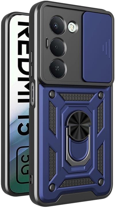 MobyDefend Hoesje - Geschikt voor Xiaomi Redmi 15 5G - Pantsercase Met Draaibare Ring - Blauw