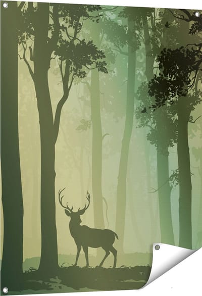 Gards Tuinposter Hert in het Bos - Silhouet - 80x100 cm - Tuindoek - Tuindecoratie - Wanddecoratie buiten - Tuinschilderij