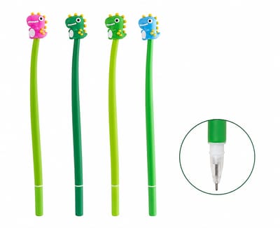 Dinosaurus Gelpennen Voordeelbundel - Set van 4 Kleuren - 23 cm Extra Lange Pennen - Roze, Blauw & Groen - Grappige Dino Pennenset - Cadeaupakket