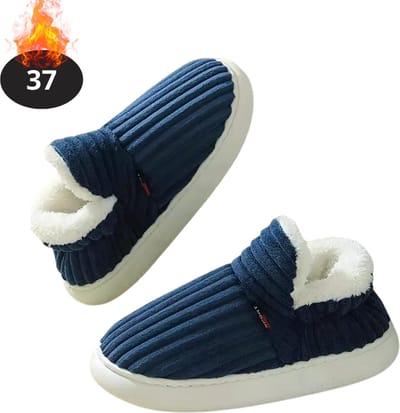 Nivard Warme Pantoffels - Sloffen - Slippers - Dames - Heren - Pluche - Maat 37 - Marineblauw