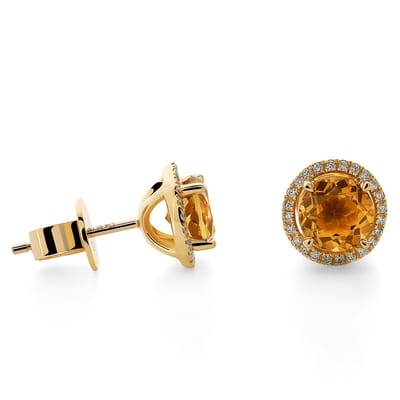 Orphelia  OD-5340 - Oorknoppen - Goud 18 kt - Diamant 0.13 ct / Citroenkwarts 1.72 ct - 0.8 cm