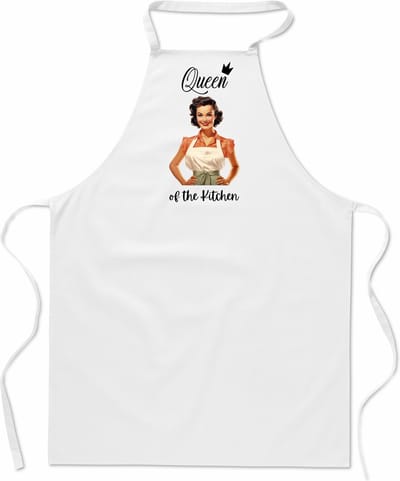 mijncadeautje - retro - classic - jaren 50 - vintage - keukenschort - kookschort - Queen of the Kitchen - wit - 100% katoen