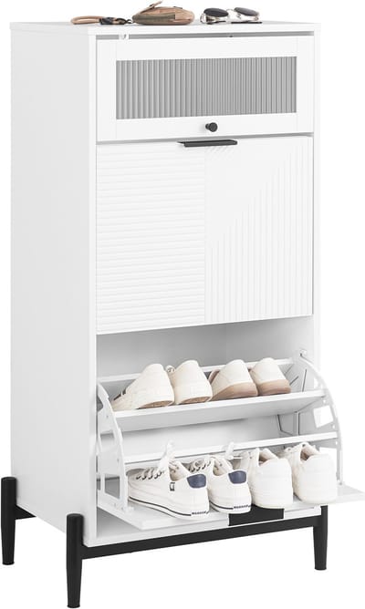 SoBuy FSB95-W Buffetkast - Witte Keukenkast met Wielen & Planken
