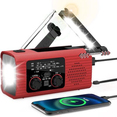 Noodradio - Draagbare noodradio - Noodradio solar opwindbaar - Weerradio - Powerbank 2000 mAh - Rood