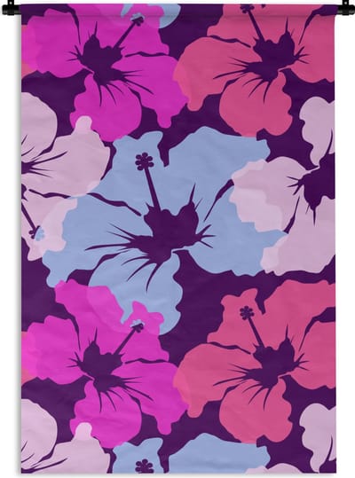 Wandkleed - Wanddoek - Pastel - Hibiscus - Bloem - Hawaii - Design - 60x90 cm - Wandtapijt