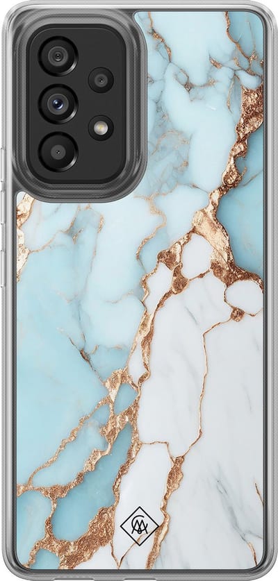 Casimoda® hoesje - Geschikt voor Samsung Galaxy A52 5G - Marmer Lichtblauw - 2-in-1 case - Schokbestendig - Marble design - Verhoogde randen - Blauw, Transparant