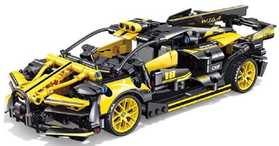 Supercar-bouwset, automodelbouwspeelgoed op schaal 1:18, racewagen ,Trek auto terug/verjaardags- en vakantiecadeaus Zwart en Geel (670 stuks)