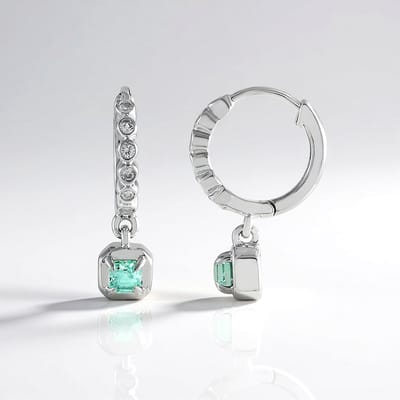 Cavill - Zilveren Oorbellen - 925 Sterling Zilver Geplatineerd - Paraiba Kleurige Smaragd 0 514 ct - Cambodjaanse Zirkonen - Modern Achthoekig Design