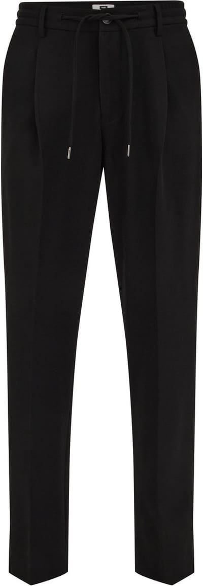 WE Fashion Heren regular fit flanellen smart broek met bandplooi en elastieke broekband
