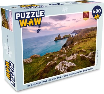 Puzzel De Kynance Kove tijdens een zonsondergang in Cornwall - Legpuzzel - Puzzel 500 stukjes