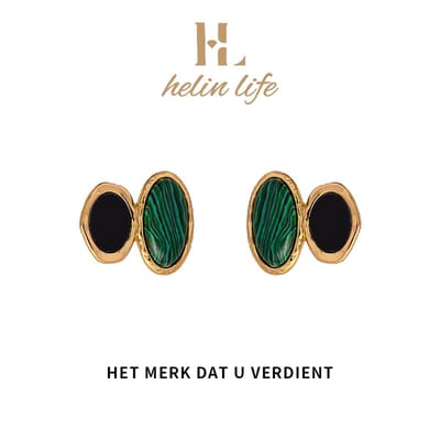 Helin Life dames oorknopjes -Oorbellen dames-Oorbellen Goudkleurig -Oorbellen meisje -Hypoallergeen- malachiet -925 Tremella-naald- Cadeau
