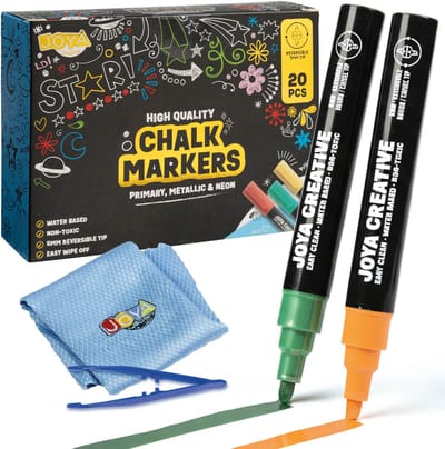 Raamstiften 20 Stuks - Krijtstiften Afwasbaar - Glasstiften voor Raam en Krijtbord - Whiteboard Stiften - Metallic en Neon Kleuren - Joya Creative