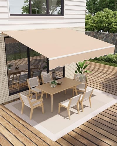 Knikaarmscherm 350x250 cm - Zonnescherm met Slinger en Wandhouder - UV50+ & Waterafstotend - Verstelbare Luifel voor Terras en Balkon - Khaki kleur